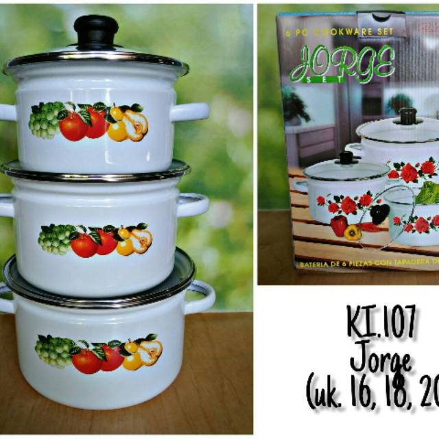 Panci Enamel / Panci Kedaung set (Jorge) + tutup kaca