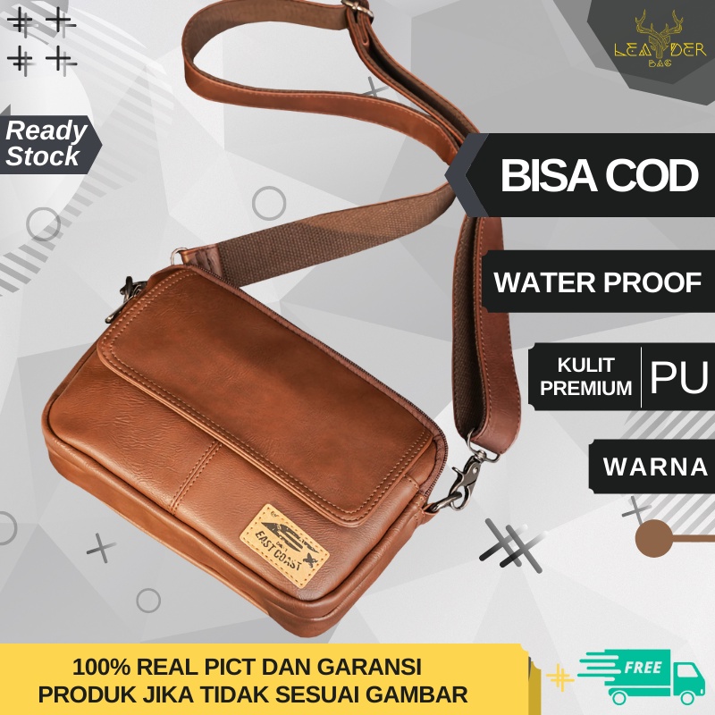 Tas Selempang Kerja Kulit Pria Import Original Model Terbaru Warna Coklat Waterproof | Tas Kecil Slingbag Messenger Kulit Cowok Ori Distro Keren Anti Air Murah Berkualitas 2022 PAULSKY B64