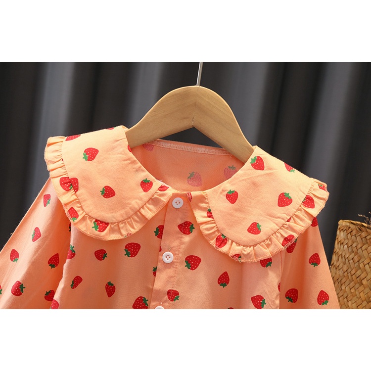 KS3 NEW Kemeja lengan panjang anak perempuan import motif strawberry