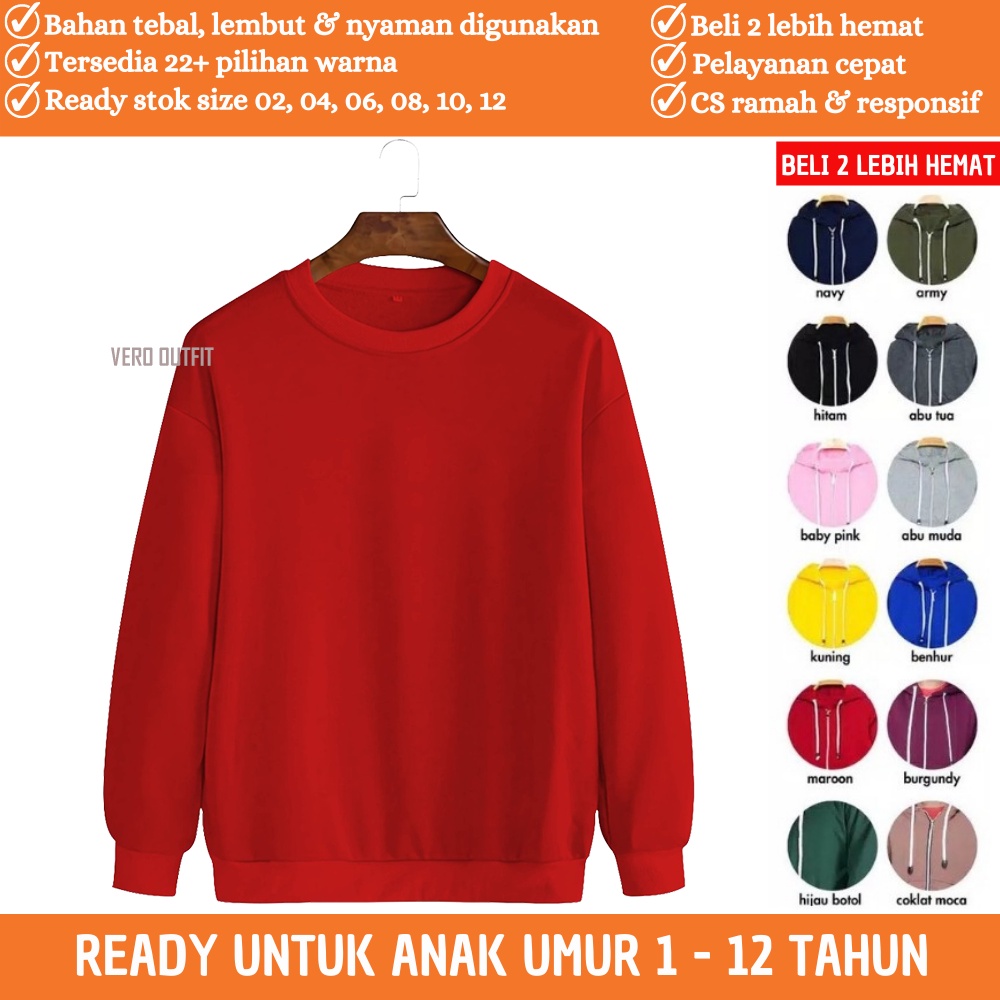 Sweter Hoodie Crewneck Anak Laki Laki Anak Perempuan Laki Cewek Cowok Tanggung Polos Lucu Kembar Imp