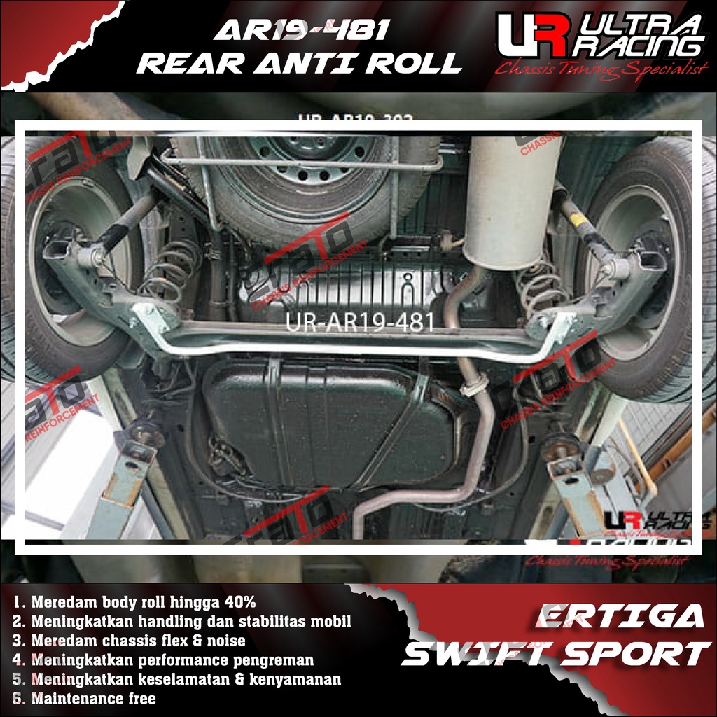 Aksesoris Stabiliser ULTRA RACING Safety Bar - Swaybar - Rear Anti Roll 19MM - Suzuki Swift 12+ Erti