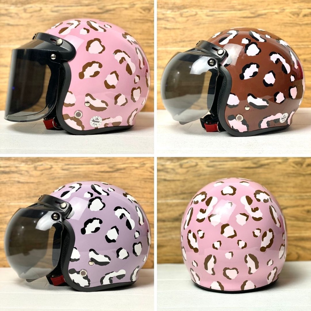 Helm Bogo Full Leher Dewasa Motif Leopard SNI Aesthetic