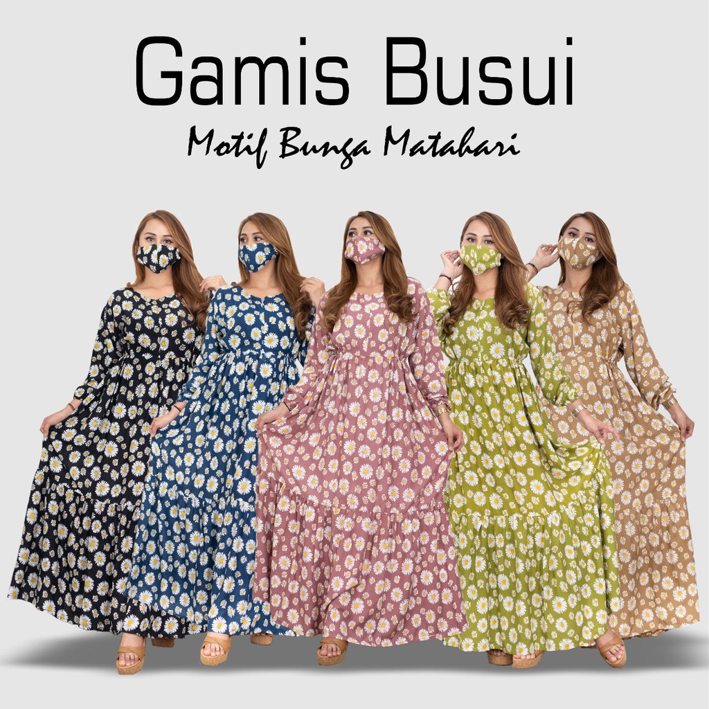 Gamis Busui Smoke Dan Bunga Plus Masker