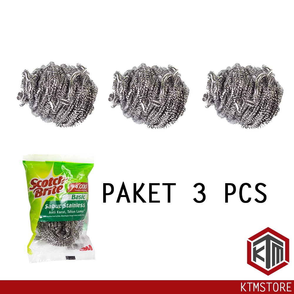 PAKET 3 PCS 3M Scotch Brite Sabut Stainless Kawat Cuci Piring Ekonomis ID T57N