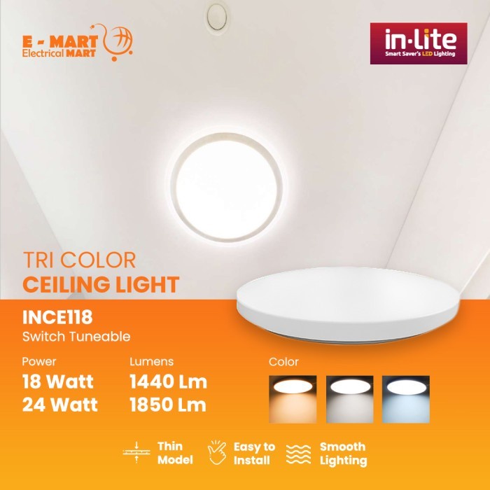 INLITE Kap Baret Plafon LED Ceiling Lamp 24W Bulat Outbow 3 warna