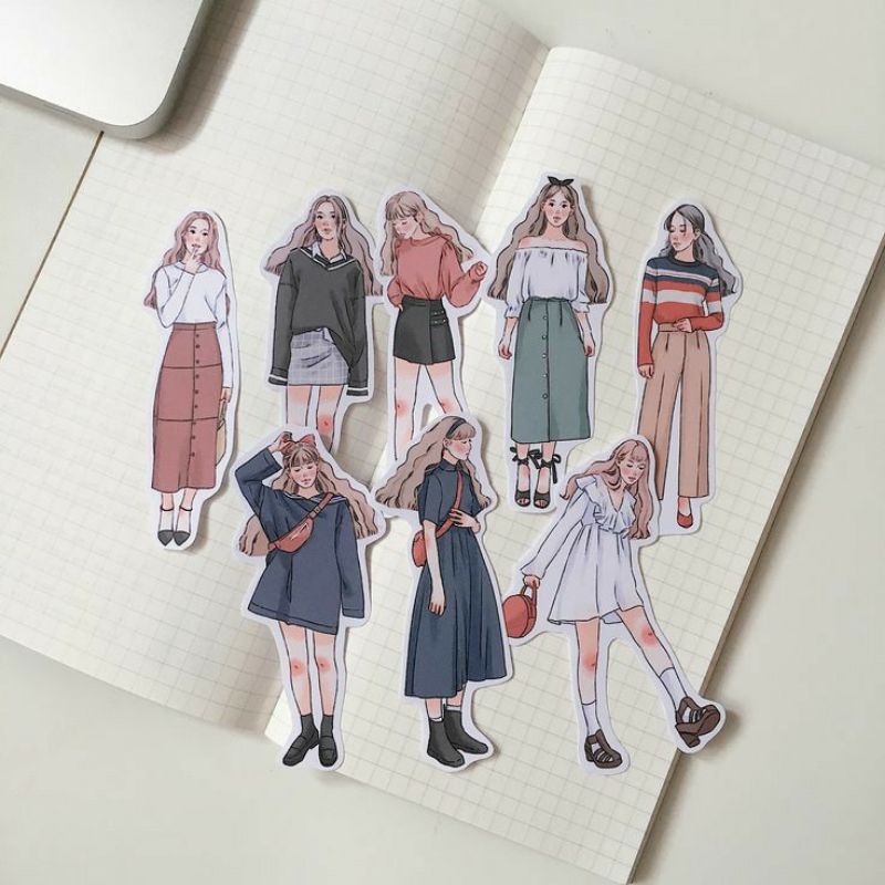 

(Hellodey.id) 12 pcs ✨ Sticker Deco cewek - Sticker ootd aesthatic - Journaling stickers