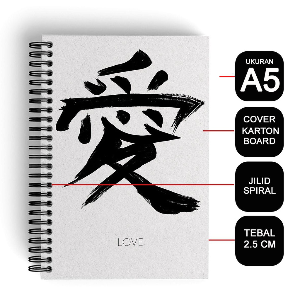 

Notebook Cover Tebal A5/Buku Kotak-KotakMandarin/Spiral Kawat Love