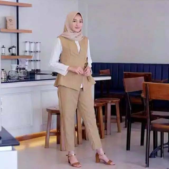 Jual Setelan Wanita Baju Kerja Baju Kantor Pakaian Wanita Muslim Fashion  Wanita Kekinian One Set Celana Baju Shopee Indonesia