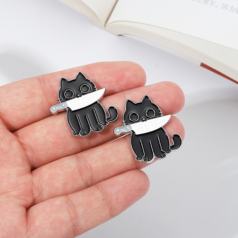 Bros Pin Desain Kucing Dagger Hitam 5 Gaya Untuk Aksesoris Pakaian