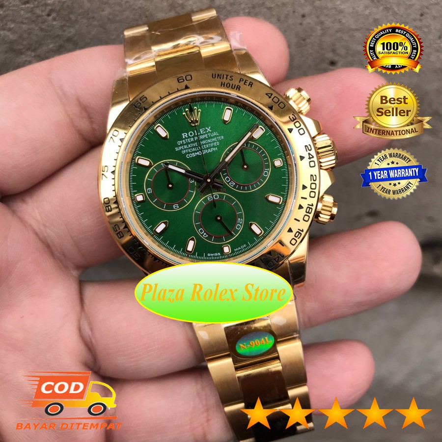 Hot Sale Jam Tangan Rolex Daytona 116508 Yellow Gold Green Swiss Eta 904L 1:1 warranty 1 Year