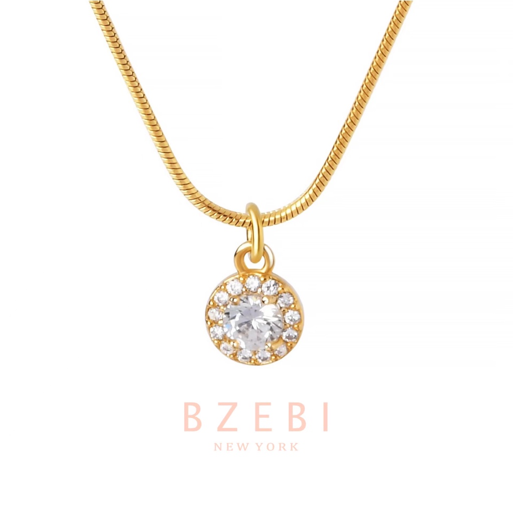 Bzebi Kalung Rantai Lapis Emas Adjustable Dengan Liontin Berlian Untuk Wanita 127n