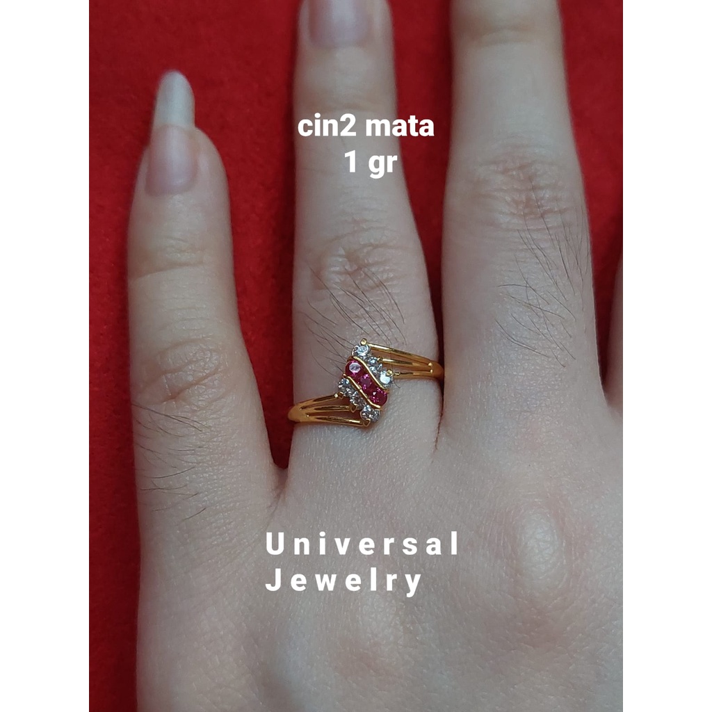 Anting dan Cincin Ketupat Merah Set Emas Muda satu gram