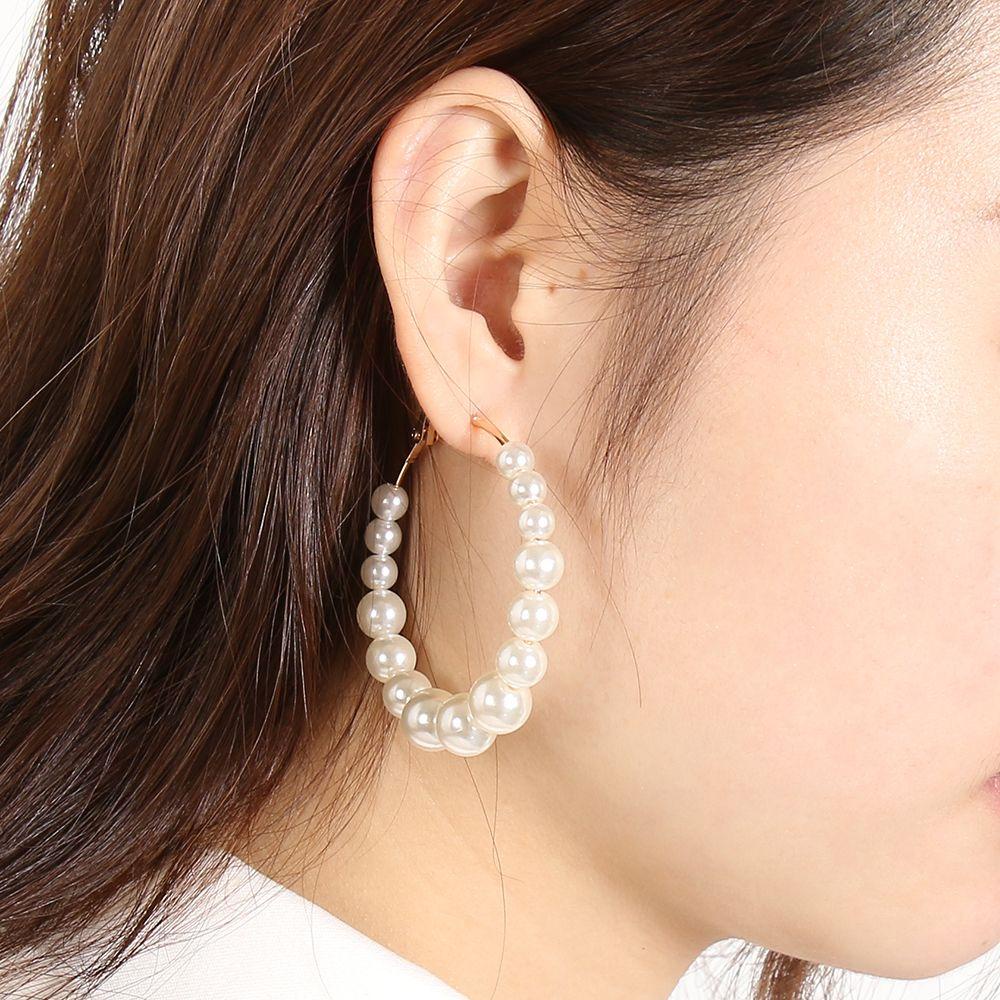 Perhiasan Anting Hoop Mutiara Nanas Bentuk Bulat Mode Lingkaran Besar