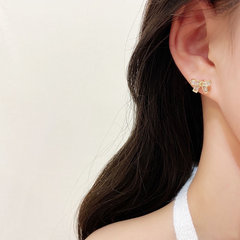 Anting Tusuk Sterling silver 925 Desain Pita Hias Kristal Zircon Mewah Berkilau Untuk Wanita