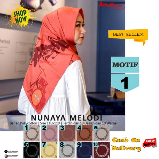 Jilbab Segiempat Nunaya Melodi Motif 1  by Azzura Scarf - Kerudung Hijab Scarf Square Murah Original