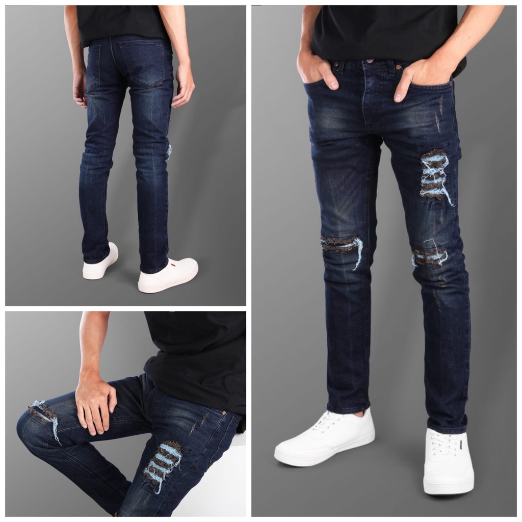 TWOON-CELANA JEANS  PRIA PANJANG SOBEK  KEKINIAN TERBARU / CELANA TONGKRONGAN