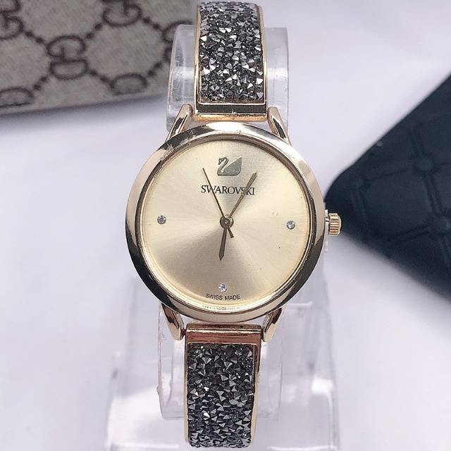 Jam Tangan Wanita Analog Kasual Swarovskiy Angsa Satu Rantai Steel Manik