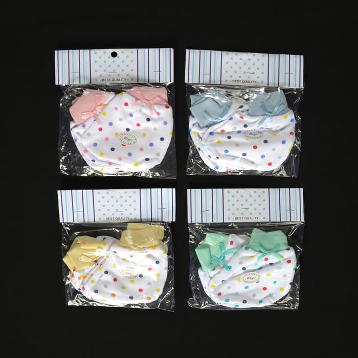 Setelan Libby MIYO 4 Set Sarung Tangan & Kaos Kaki Rib Bayi/Baby Polkadot (0-3M) Murah