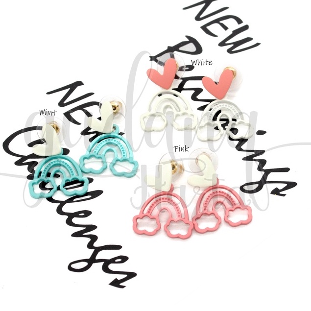 Anting Stud Pastel Rainbow Earrings Motif Pelangi Unik GH 203765