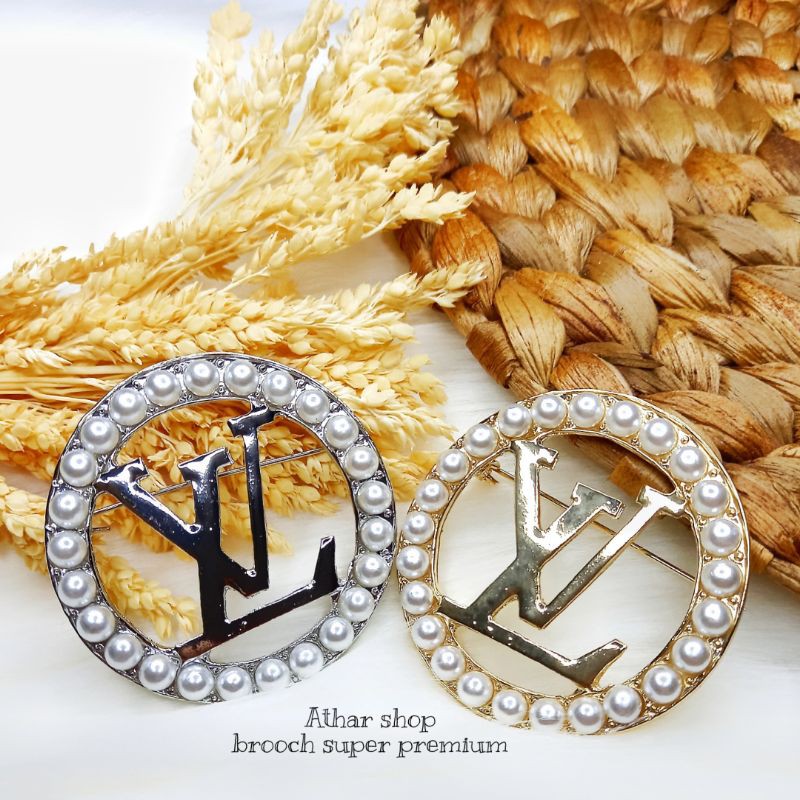 Athar shop Bros super premium mewah branded import brooch dada bross hijab mutiara bulat