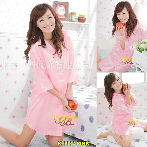 unix Daster Kemeja Satin Dress / Baju Tidur Kancing Depan ( Daster Ibu Menyusui / Busui ) Warna Pink