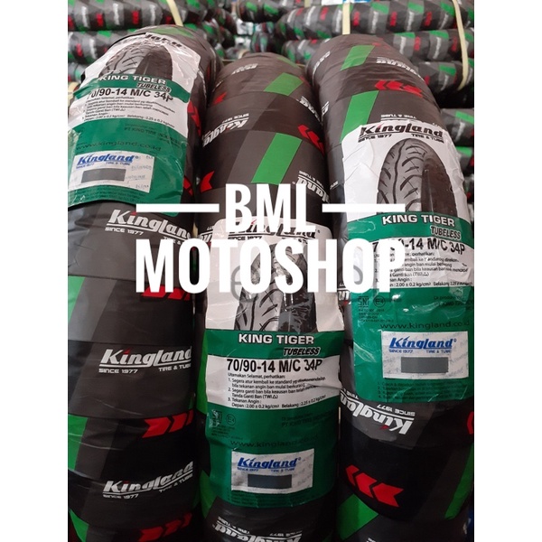 Ban Motor Tubeless Kingland 70/90-14 Tiger Free Pentil Ban Motor Matic Ring 14 Ban Luar Motor