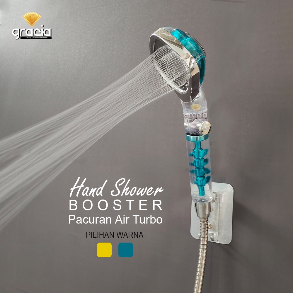 Paket Shower Turbo Booster Aliran Deras Dan Halus + Tiang Shower 60cm + Kran Cabang Lolipop