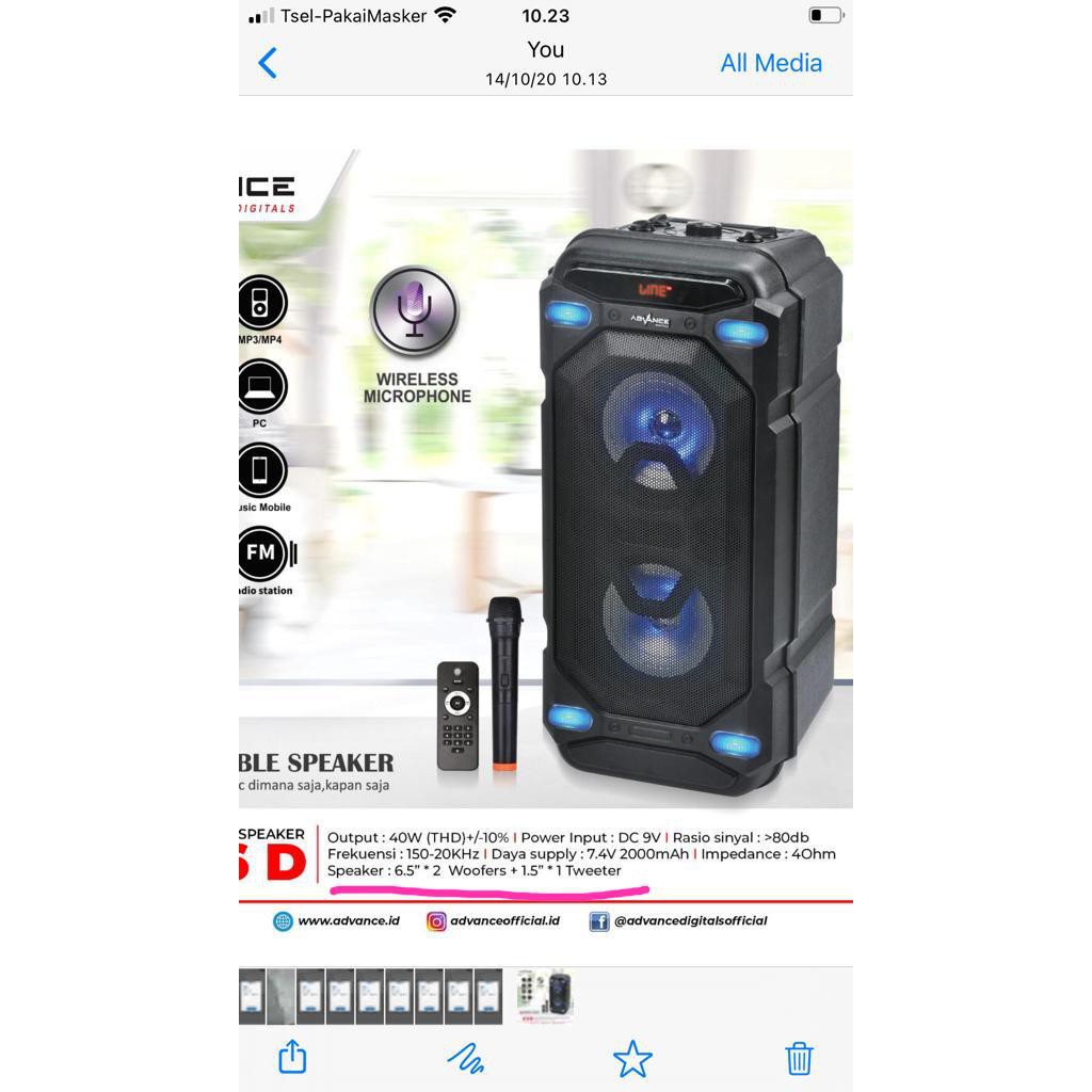 Speaker Meeting Portable Advance K6D 6,5&quot; 2x speaker  bisa di charger ulang