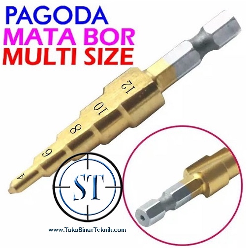 Mata Bor Pagoda HSS 4-12 Hex Shank Metal Multi Steps Tangga Payung Drill Bit Hole Tool 4-12mm 5 Steps