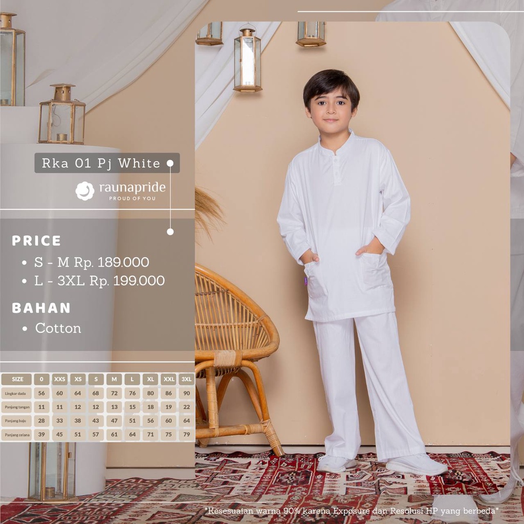 Koko Anak Rauna RKA 01 PJ WHITE / Fashion Muslim Anak Terbaru 2022