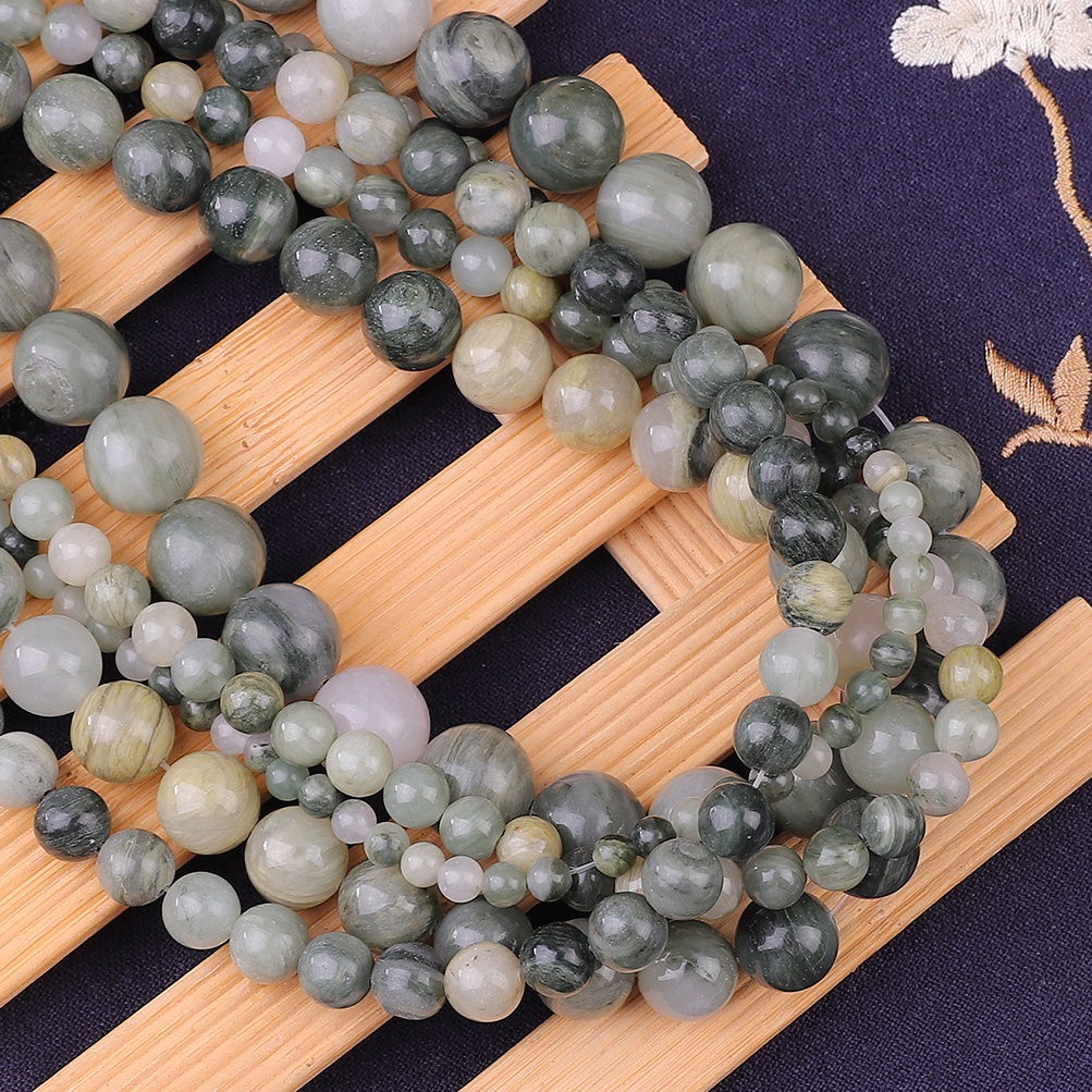 32-89 pcs Fashion Rumput Hijau Alami Marmer Batu Bulat Manik-manik untuk DIY Wanita Membuat Gelang Kalung Perhiasan Anting-Anting Aksesoris