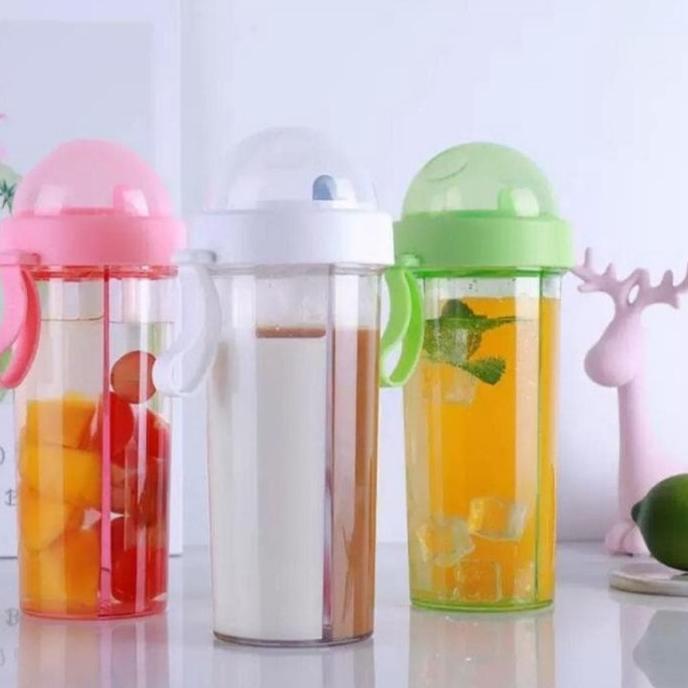 ✰ BOTOL DUET COUPLE BOTOL MINUM 2IN1 2TONE TEMPAT MINUM ADA SEKAT BOTOL AIR MINUM ANAK ۝