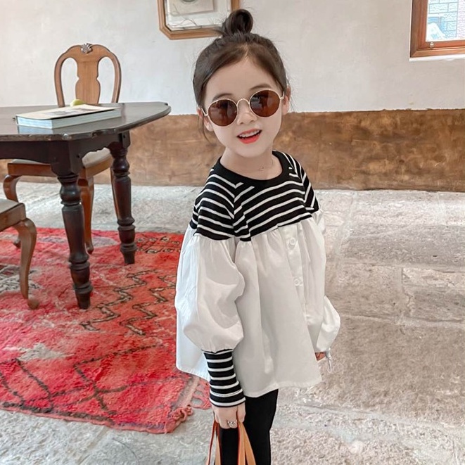 CHUBBI 37 Setelan Set Anak Perempuan Fashion Korean Stripe B&amp;W + Celana Kulot