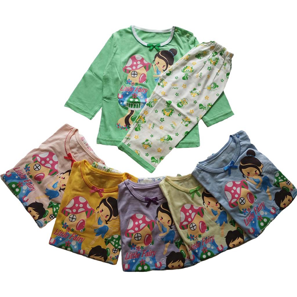 Piyama Anak Lengan Panjang Baju Tidur Anak Bahan Kaos Katun Cewek Perempuan Setelan Pakaian 1-6Tahun