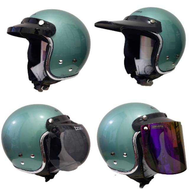 Helm Cargloss Retro JZ Green Dengan List Croom