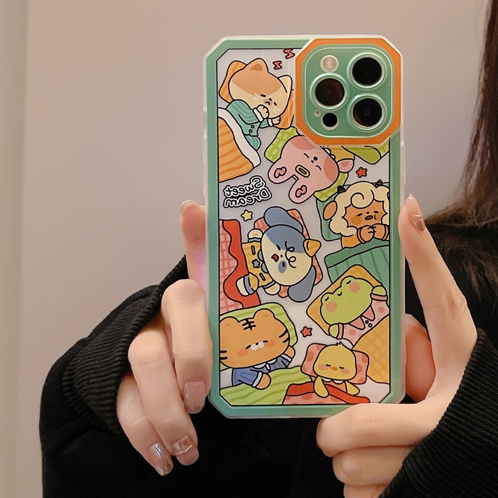 Case Pelindung Kamera Transparan Motif Kartun Hewan Untuk Iphone 13 8 7 Plus SE2 XS XR 11 12 PRO MAX