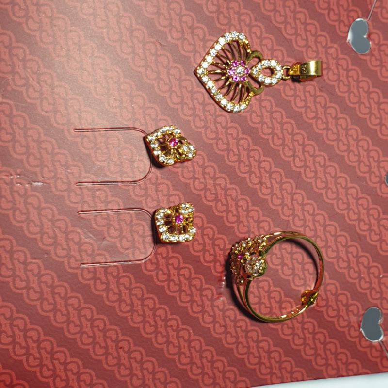 1 set perhiasan emas asli cincin, lionting, giwang kadar 700