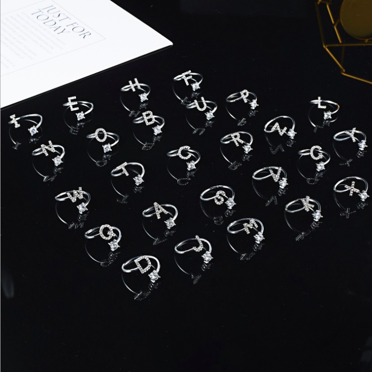 Cincin Huruf Silver Stainless Cincin Alfabet Alphabet Cincin Fashion Wanita Gaya Korea - AS009