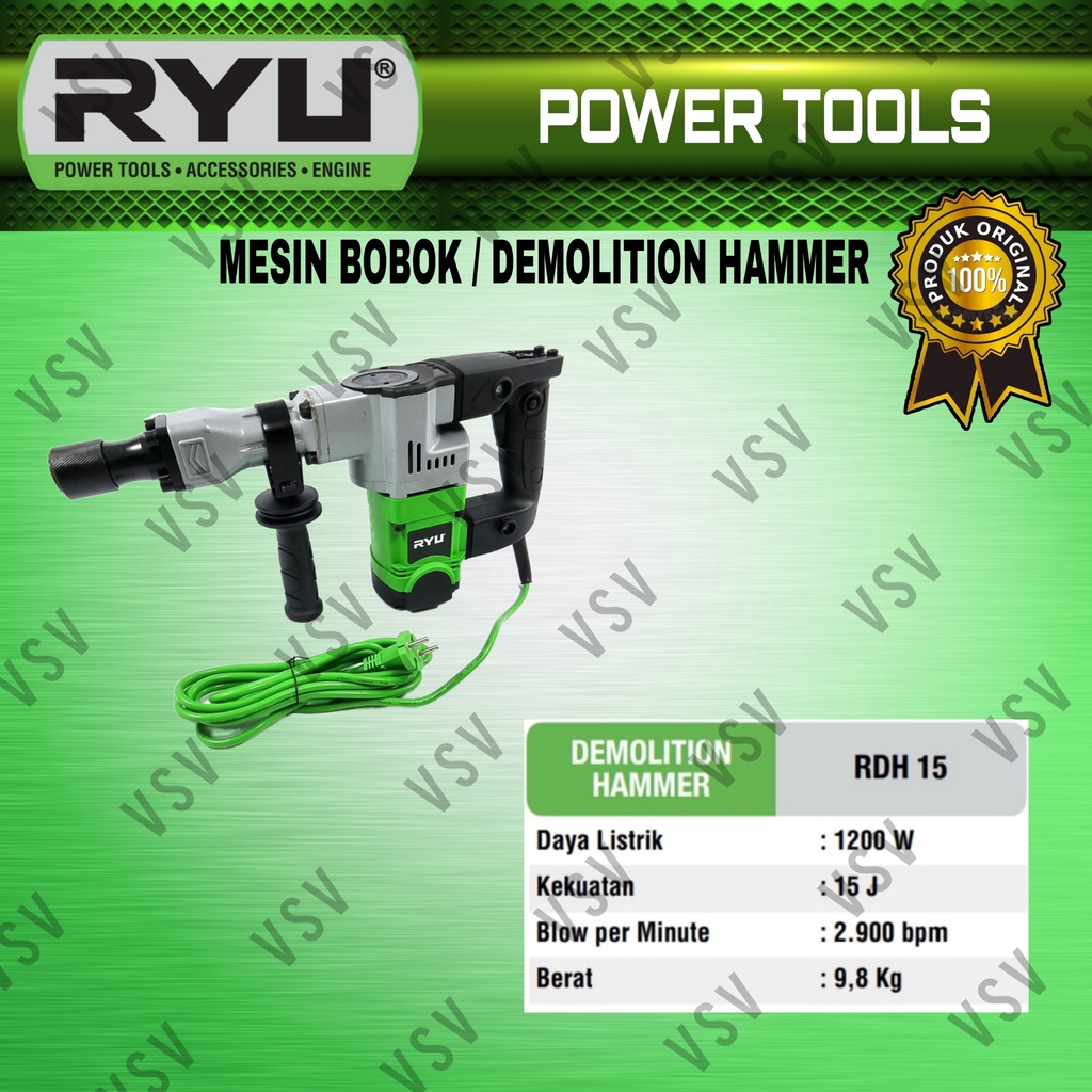 RYU RDH15 Mesin Bobok Tembok Beton Demolition Hammer Hex 17mm