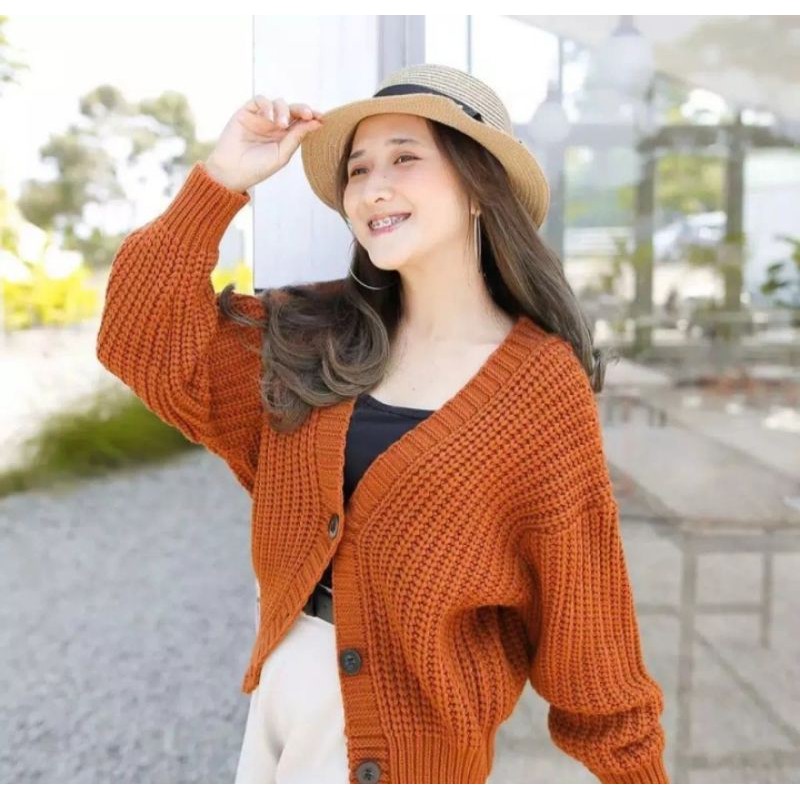 Cardigan rajut crop oversize tangan balon