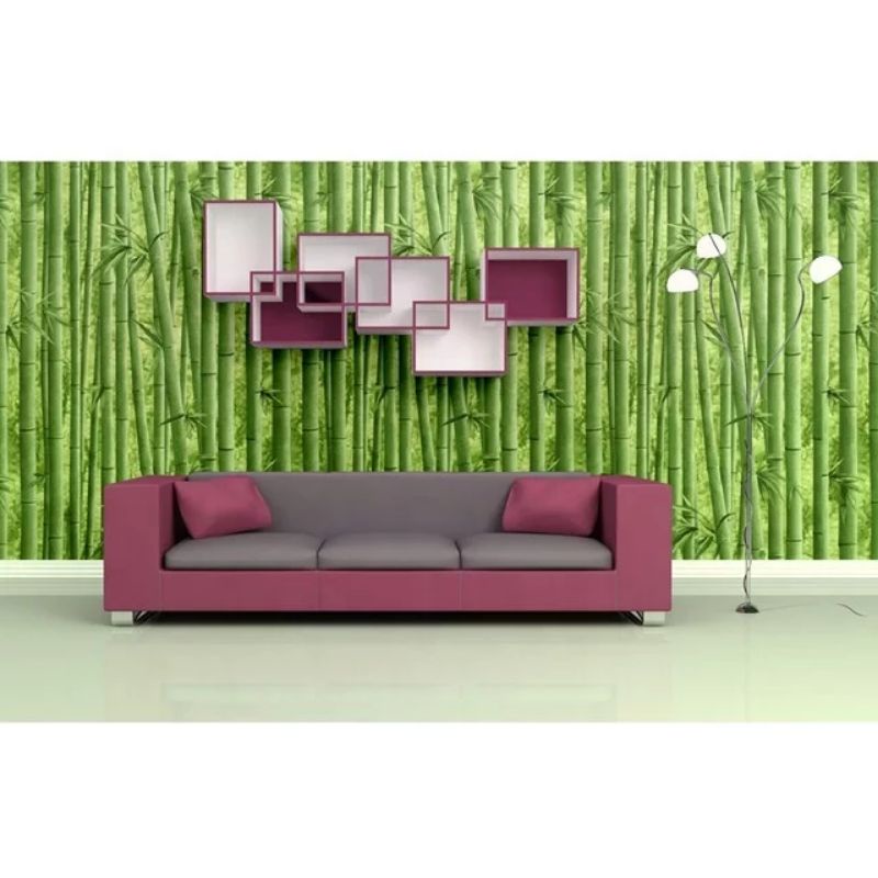 WALLPAPER DINDING MOTIF BAMBU HIJAU TUA 45cm x 10m