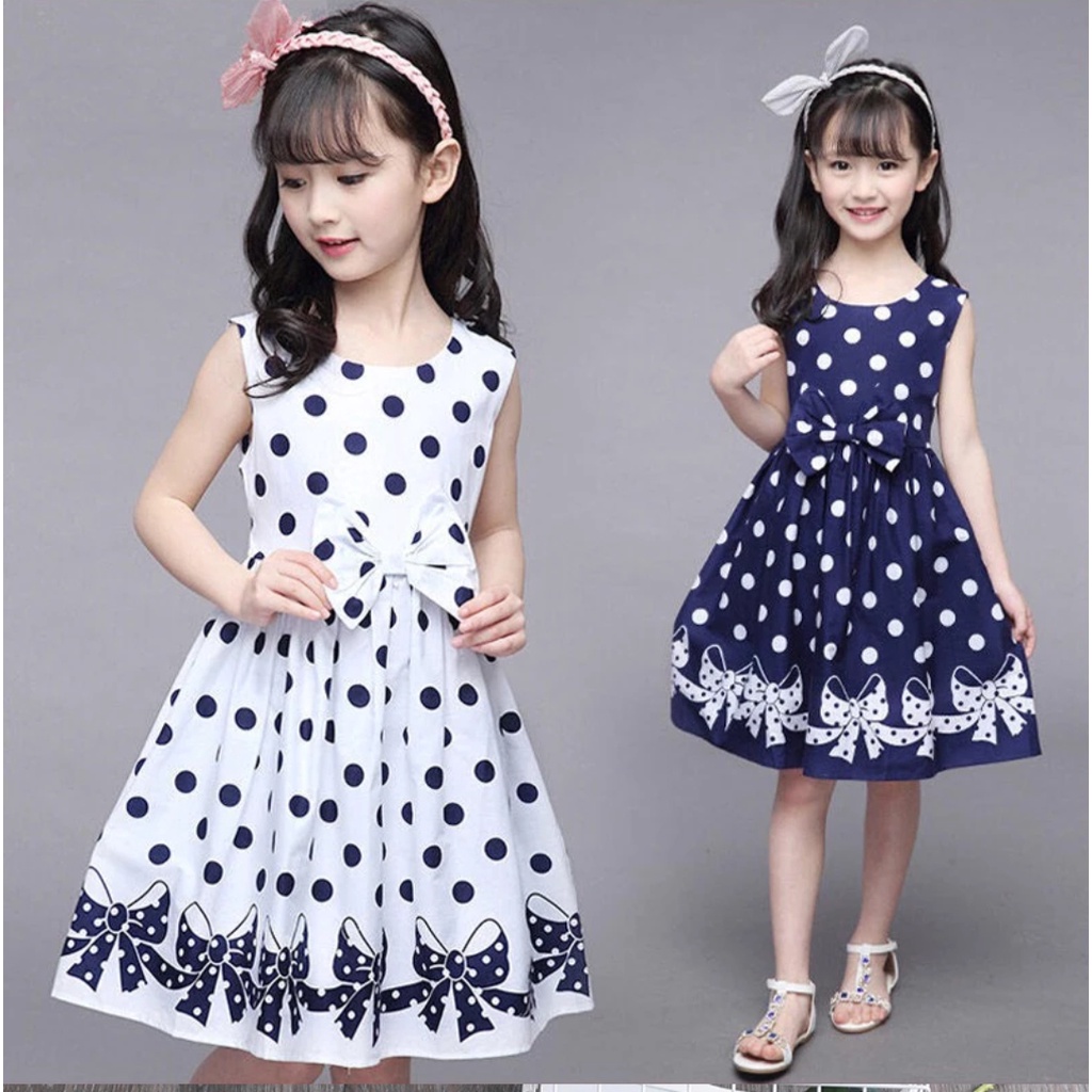 [Kids polka ribbon RO]Dress Anak Perempuan Mosscreep White/Navy