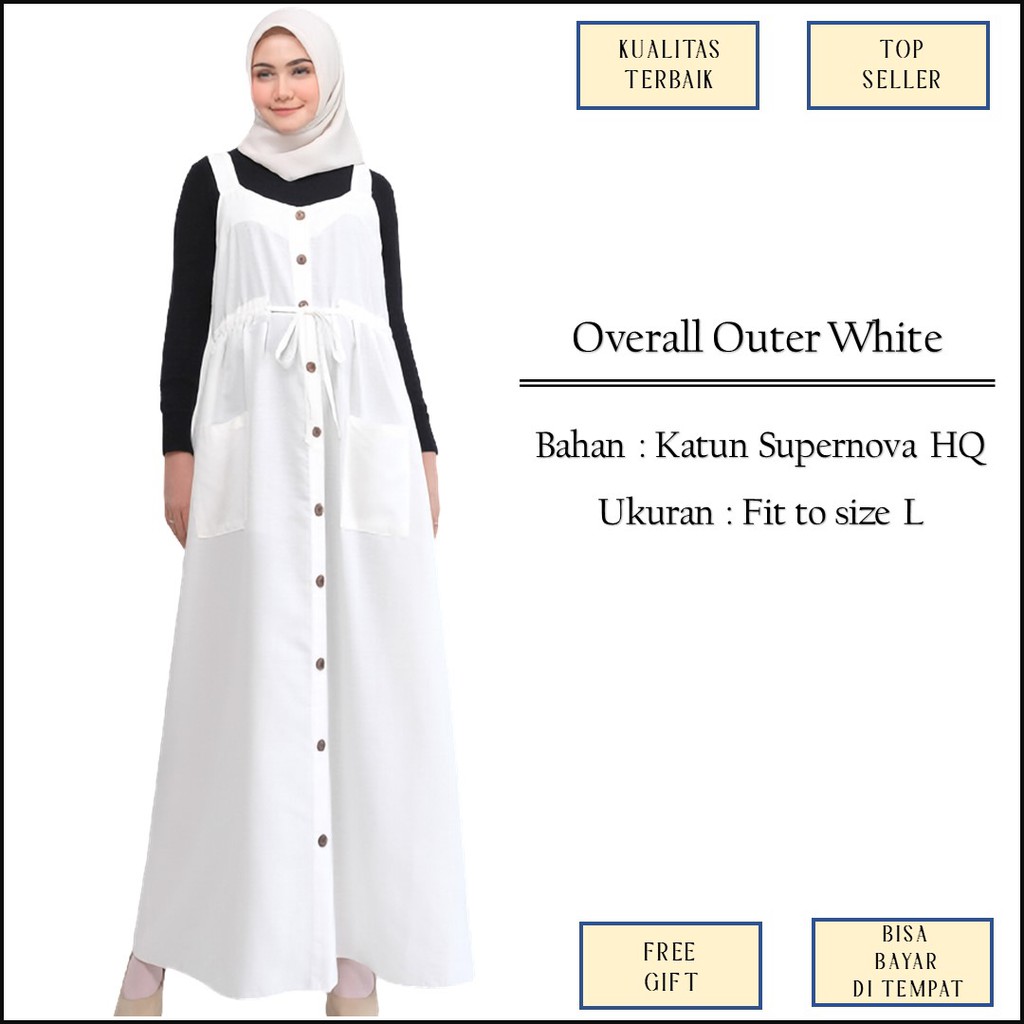 Outer Overall Overal Broken White Putih Kancing Casual Polos Bahan Katun Supernova Size L M1161