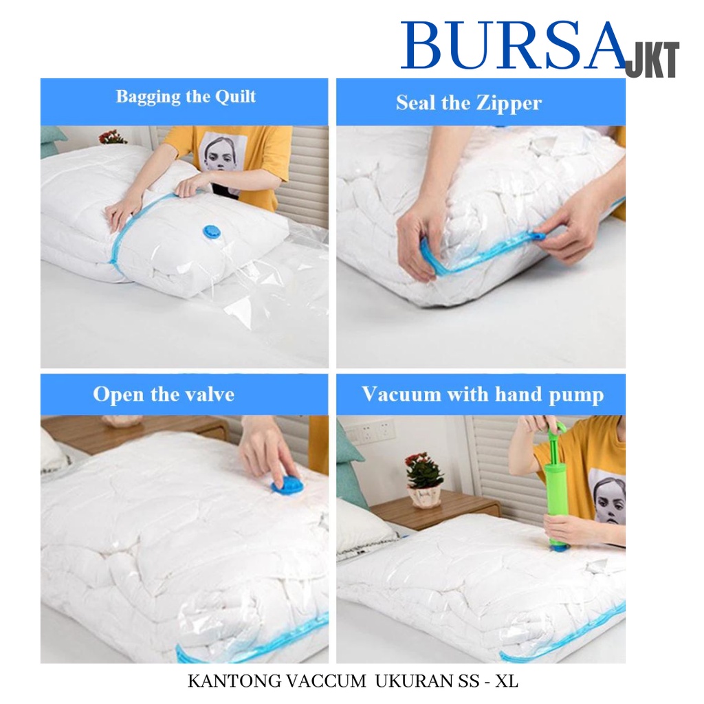 VACUM PLASTIK KOMPRESI VACUUM PLASTIC BAG TRAVEL BAJU BEDCOVER M 80 X 60 CM