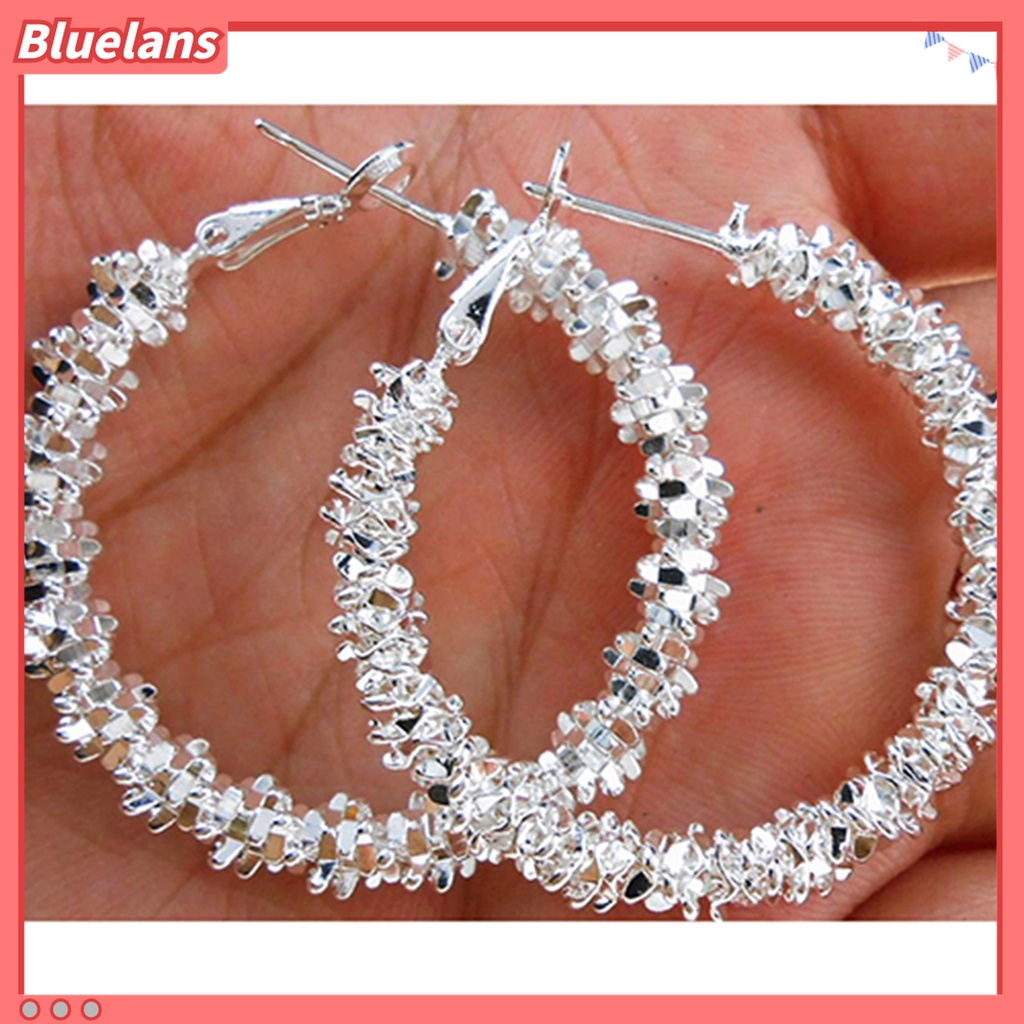 Bluelans Anting Hoop Lapis Silver Anti Karat Untuk Wanita