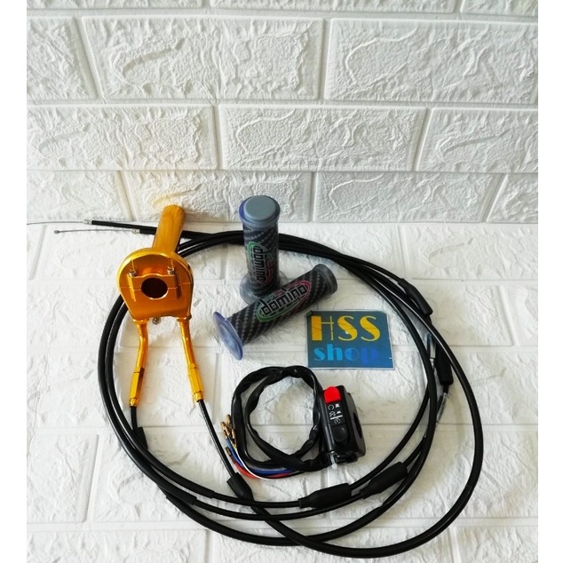 Gas Spontan Domino Gold Slim Cnc  + Handgrip Carbon  + Saklar kanan = Sonic 150, Nmax 155, PCX 150 -