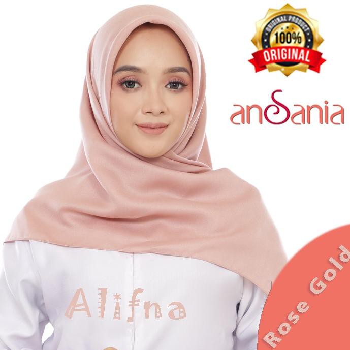 (NEW ARRIVAL) Ansania Warna Rose Gold Shinar Glamour Kerudung Segiempat Jahit Tepi