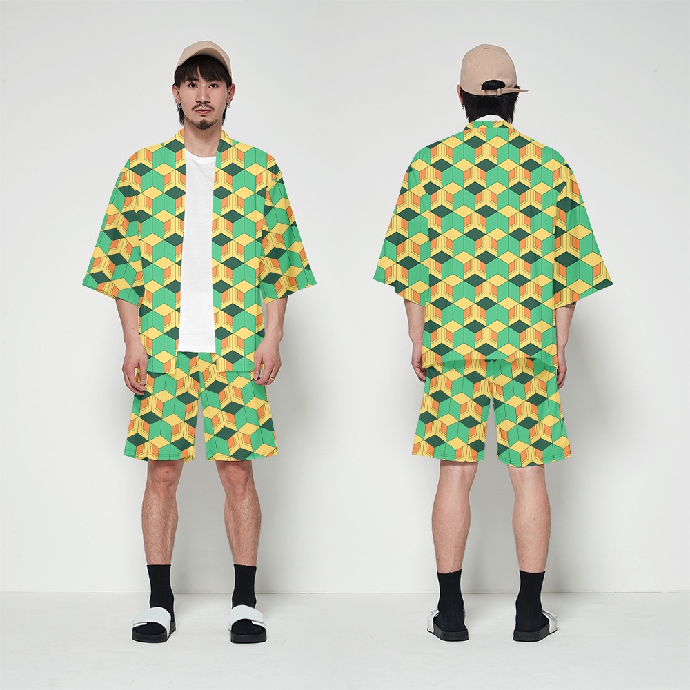 RB Demon Slayer Anime Cartoon Fashion Men Women Loose Summer Beach Cardigan Tanjiro Harajuku Kimono