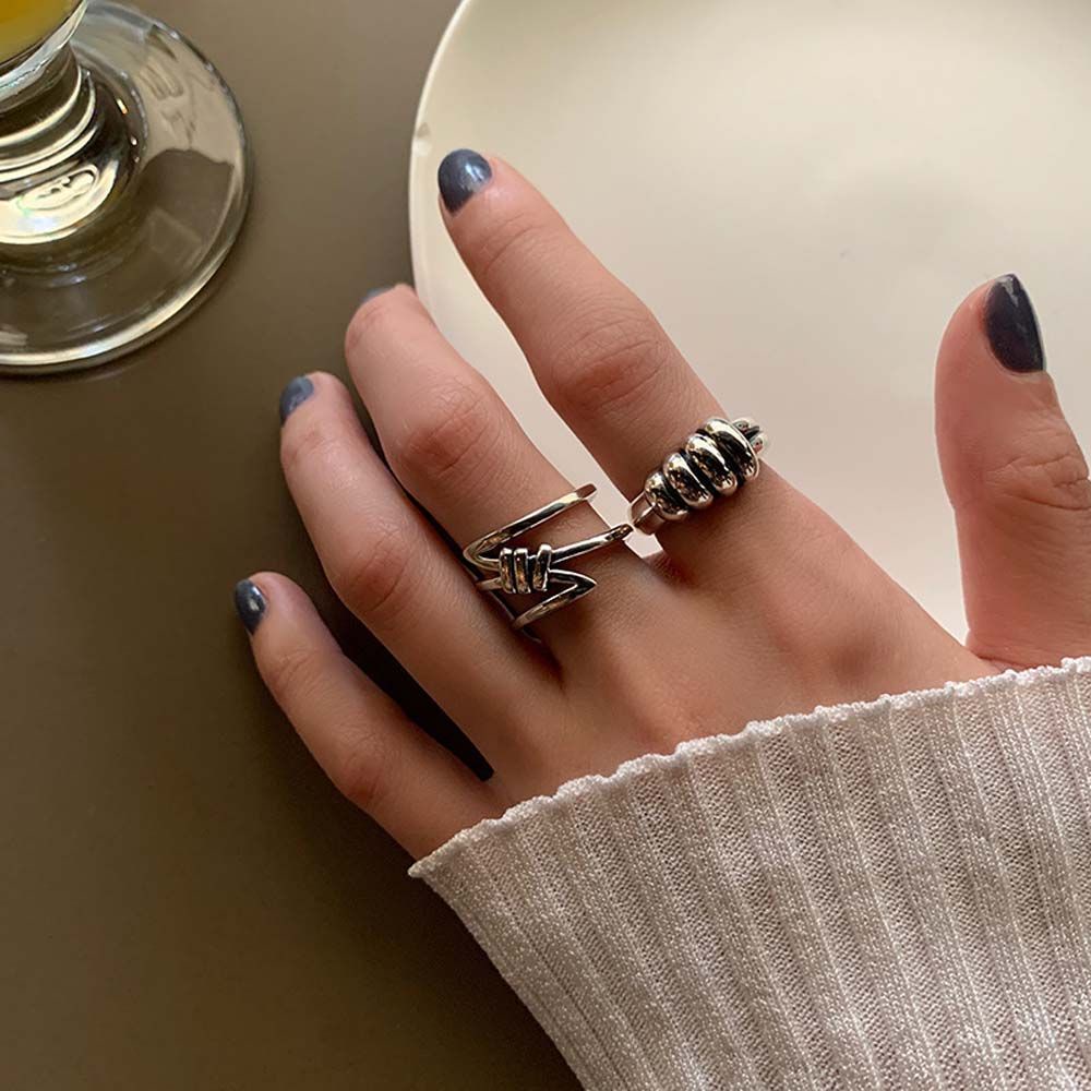 Cincin Jari Model Terbuka Dapat Disesuaikan Bahan Tembaga Lapis Perak Gaya Punk Vintage Untuk Wanita