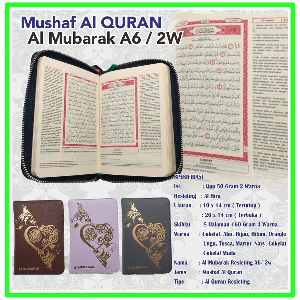 Mushaf Alquran Al Mubarak Al-Quran Saku A6 Terjemahan Alquran Resleting A6/2W